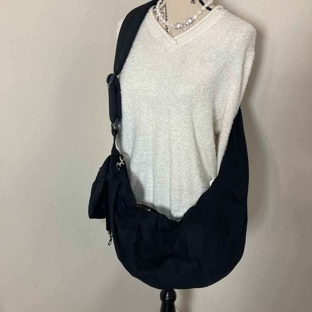 Cross Black Cloth Bohemian Half Moon Crossbody Bag White Button Loop Closure